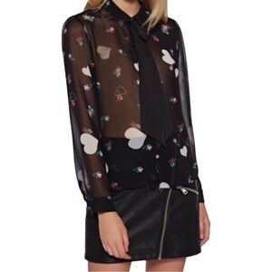Avec Les Filles Black Sheer Blouse Heart Floral Valentine Coquette Girl Medium